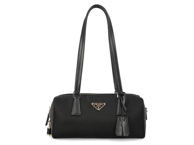 Prada Triangle Logo Nylon Top Handle Bag Black