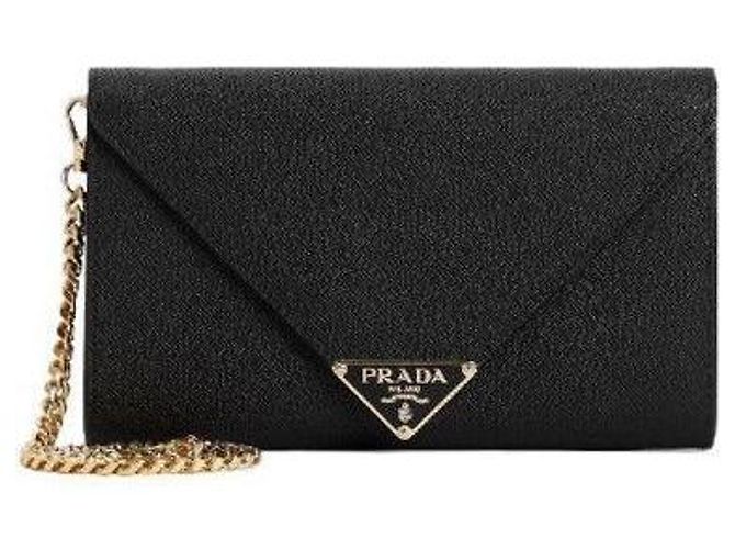 Prada Borsa a tracolla Saffiano con logo triangolare e catena Nero