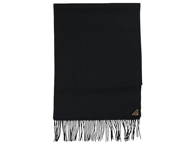 Prada Écharpe en cachemire avec logo triangle doré Noir
