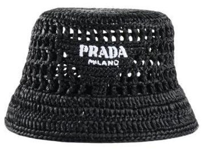 Prada Rafia Bucket Hat Black