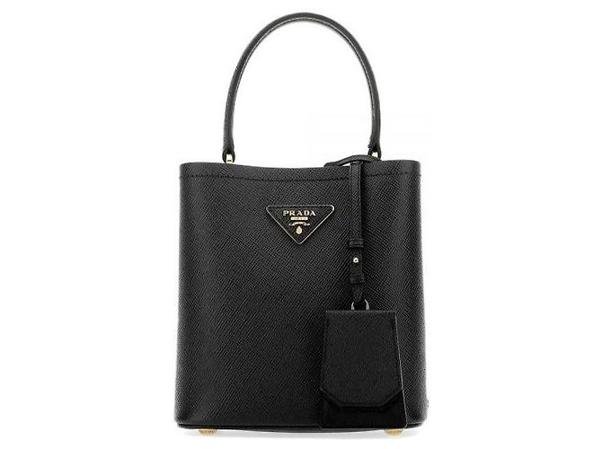 Prada mala Bucket Double Small em Saffiano Preta Preto