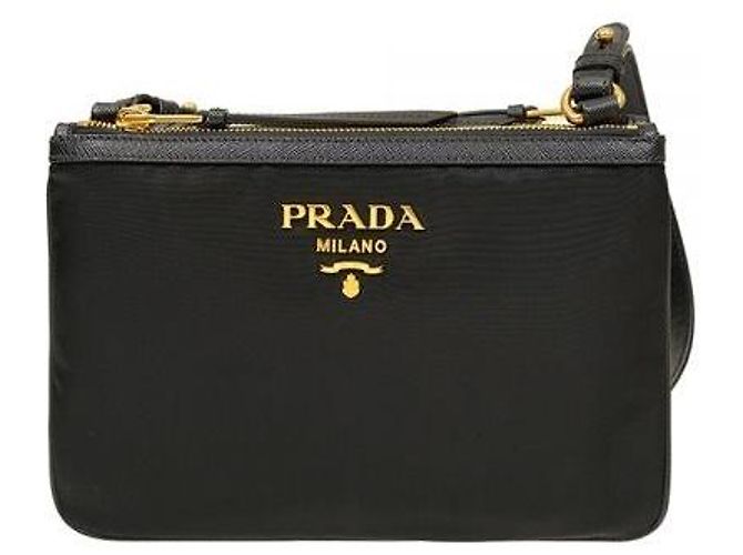 Prada Sac crossbody Saffiano à double fermeture éclair Noir