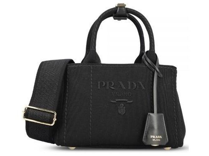 Tote Prada Mini mala de ombro em lona de algodão Preta Preto