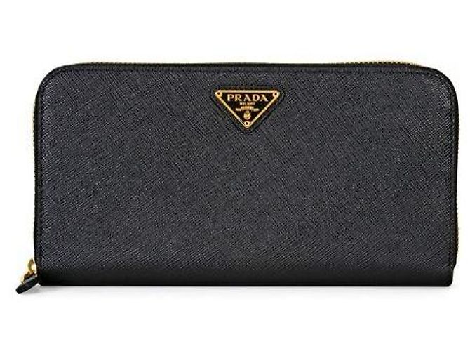 Prada Saffiano Triangle Logo Long Wallet Black