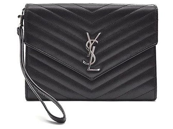 Saint Laurent Clutch con solapa Monogram Cassandra Negro