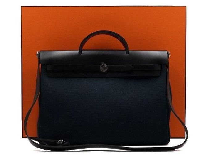 Hermès Bolsa Tote e Messenger em lona Blue Ocean Noir com ferragens Hunter Hardware Azul