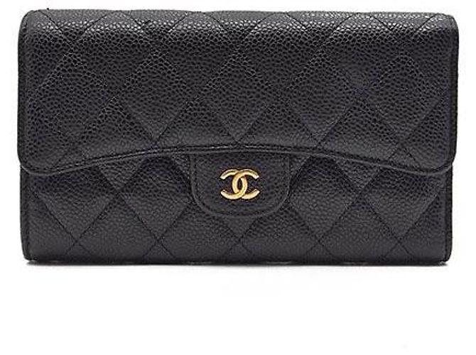 Cartera larga Chanel Caviar de piel negra Negro