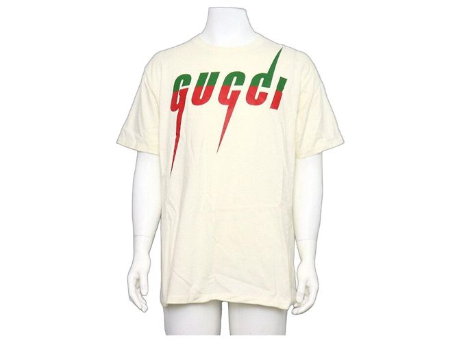 Gucci Camiseta Oversized para Hombre de Algodón Blanco con Estampado Blade