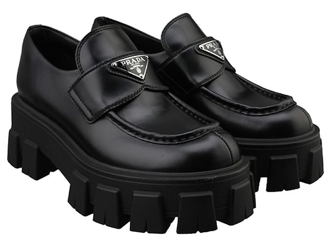 Prada Mocassini Monolith in pelle spazzolata da donna Nero
