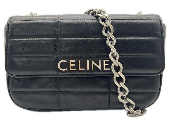 Céline Bolsa de Ombro Celine Monochrome em pele de vitelo preta com corrente Preto