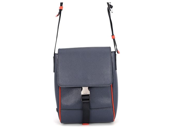Sac à épaule Prada Triangle en cuir Saffiano Orange Bleu Marine