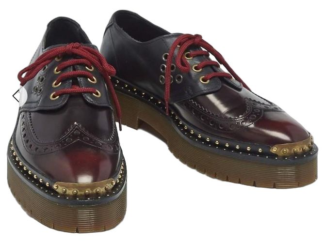 Burberry Bissett – Derby in pelle bordeaux e nera con borchie – Frange rimovibili Nero Marrone scuro