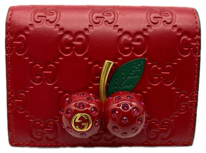 Portefeuille compact Gucci GG Supreme Cherry Rouge Vert