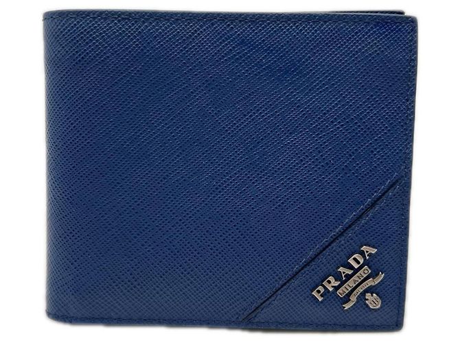 Prada Saffiano Blue Bi-Fold Wallet