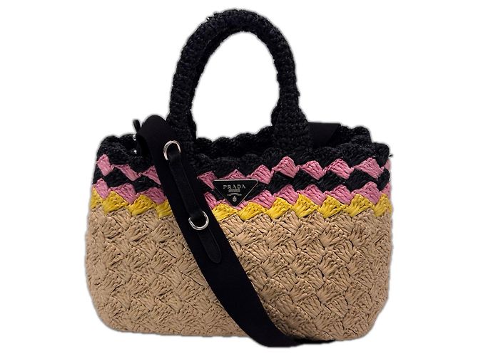 Prada Raffia Handbag Beige Multicolour Multiple colors