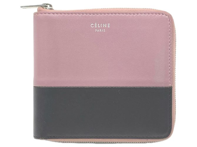 Céline Celine Calf Leather Small Zip Multifunction Bi-fold Wallet Black Pink
