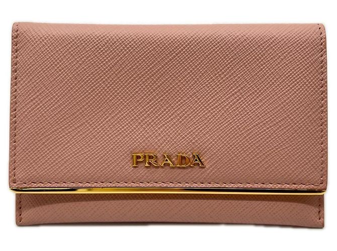 Prada Saffiano Leather Card Case in Pink Beige