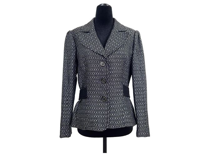 Dolce & Gabbana Schwarz Melierte Schurwolljacke