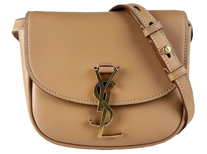 Bolsa de Ombro Saint Laurent Kaia Small em Couro Bege