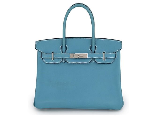 Hermès Borsa Hermes Birkin 30 Blue Jean in pelle Epsom