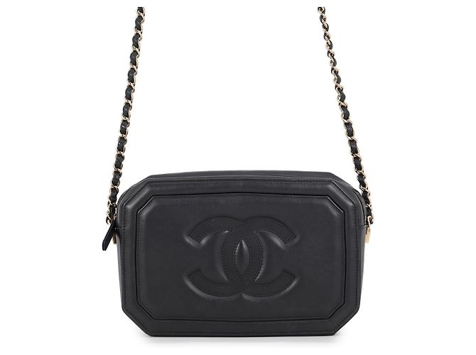 Borsa a tracolla Chanel in pelle d'agnello nera Nero