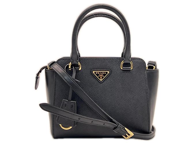 Bolsa Prada em couro Saffiano com logo triangular Preto