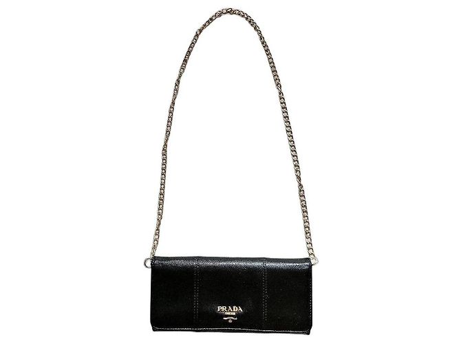 Prada Saffiano Leather Chain Wallet Black