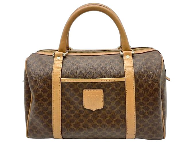 Céline Bolsa Boston Celine Monogram Castanha Marrom