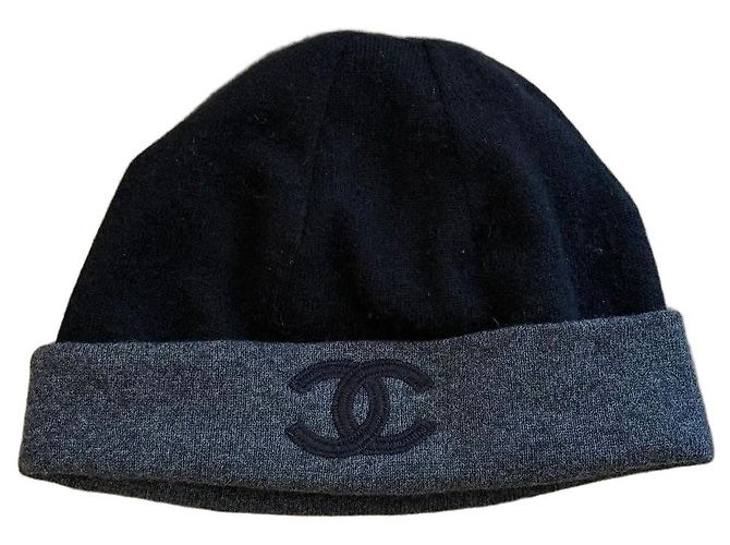 Chanel Black and Grey Wool Beanie