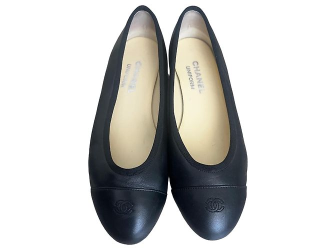 Chanel Black Leather Ballet Flats