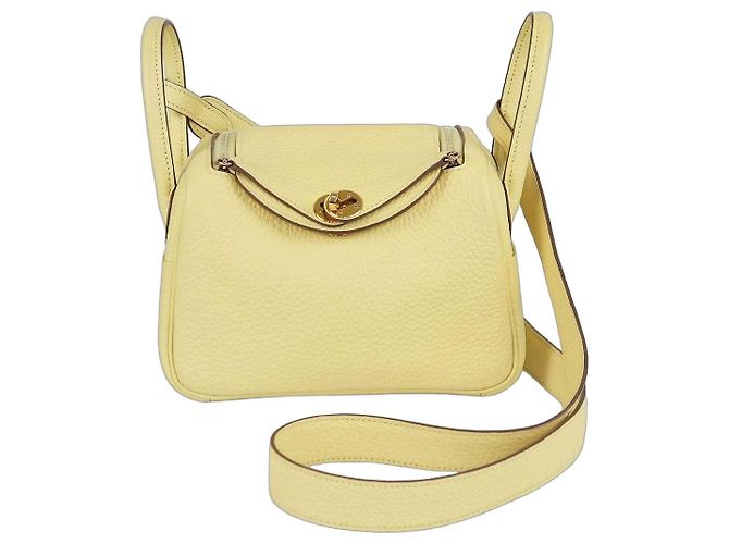 Hermès Hermes Jaune Poussin Clemence Mini Lindy