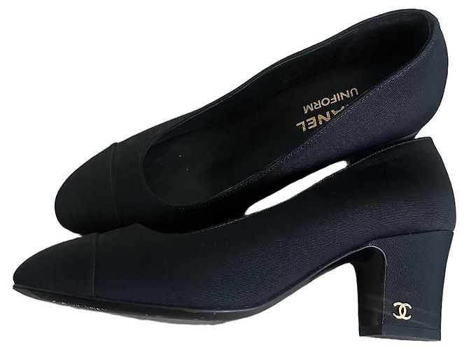 Chanel Uniform black fabric pumps