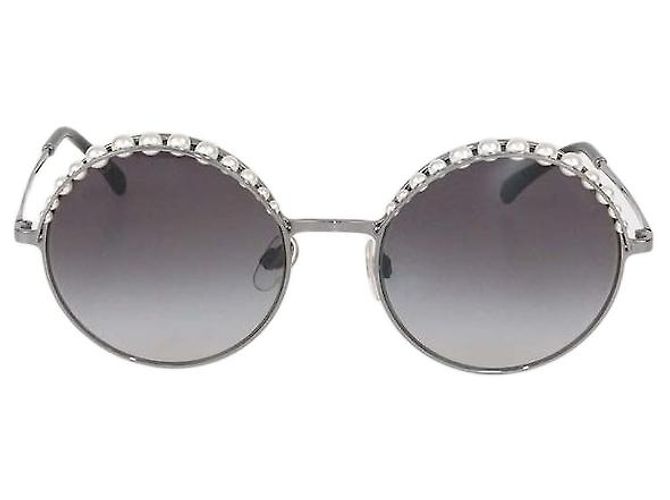 Chanel Black Gradient Pearl Embellished Round Sunglasses