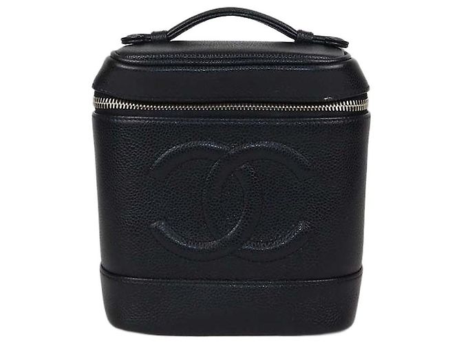 Bolsa Vanity com Alça Chanel Black Caviar Leather CC Preto