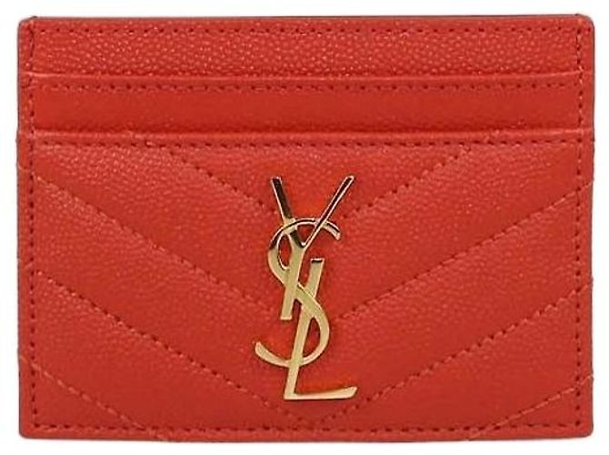 Tarjetero Saint Laurent de piel acolchada roja Cassandre