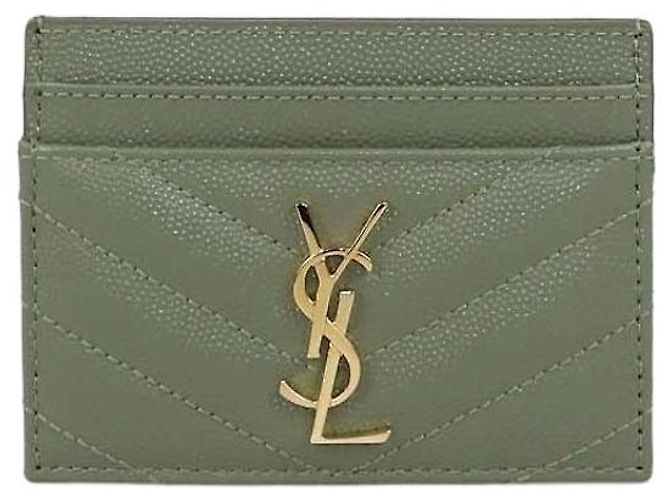 Tarjetero Saint Laurent de piel acolchada verde Cassandre