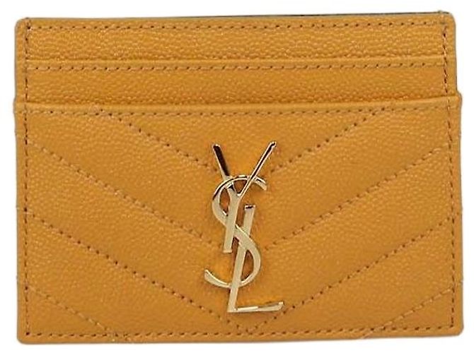 Tarjetero Saint Laurent Cassandre de piel acolchada amarilla Amarillo