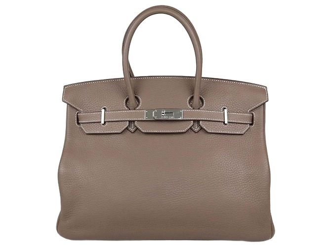Hermès Bolsa Birkin 35 em couro Clemence Etoupe com hardware Palladium Hermes Bege