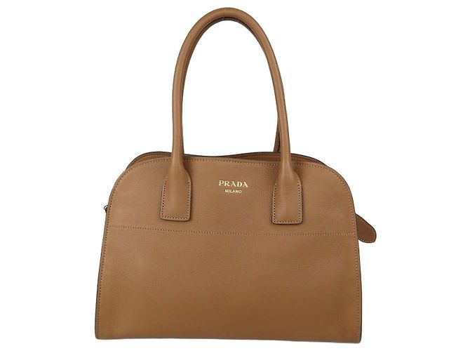 Bolso satchel abierto de cuero marrón Prada Castaño