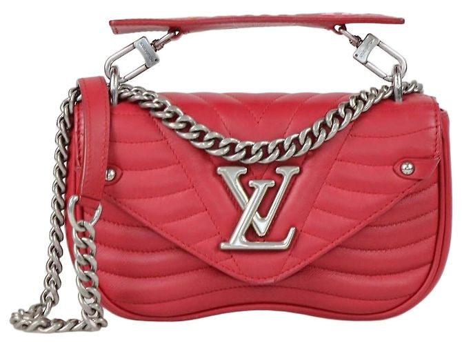 Bolsa Louis Vuitton New Wave Chain PM em couro vermelho