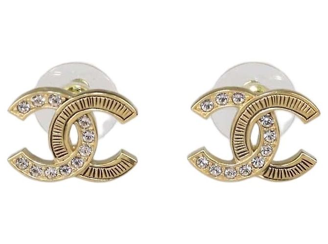 Chanel Gold Tone CC Crystals Stecker-Ohrringe Golden