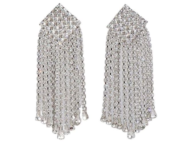 Orecchini a clip Alessandra Rich Silver Tone Square Crystal Cascade Drop Argento
