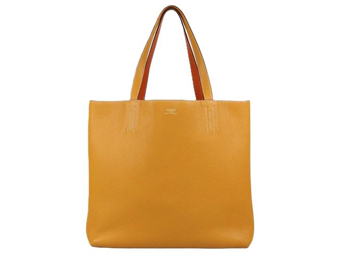 Hermès Sac cabas réversible Hermes Orange Curry Clemence Leather Double Sens 36