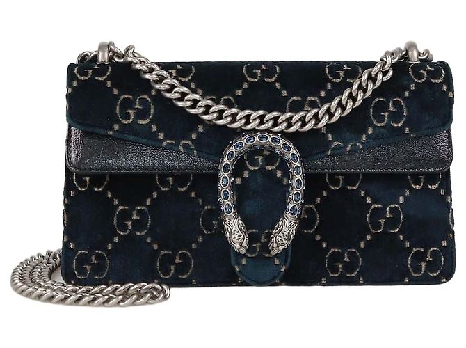 Bolsa de Ombro Dionysus Pequena Retangular em Veludo e Couro GG Teal/Black da Gucci Preto Azul
