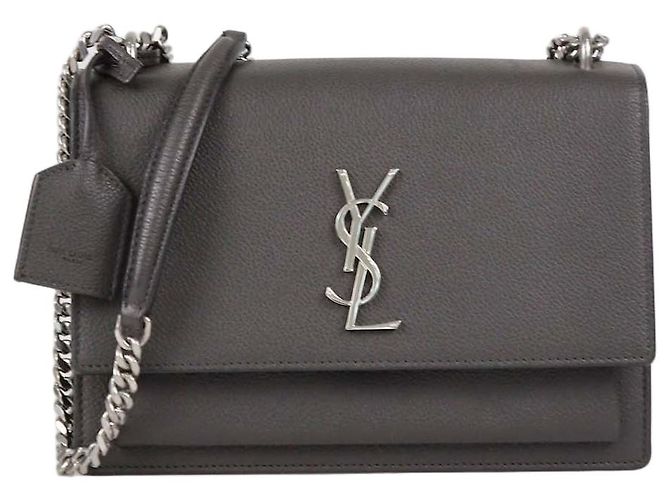 Saint Laurent Grey Sunset Leather Medium Shoulder Bag Dark grey