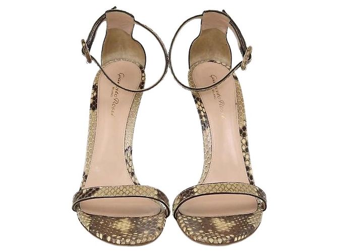 Gianvito Rossi Beige Python Ankle Strap Sandals