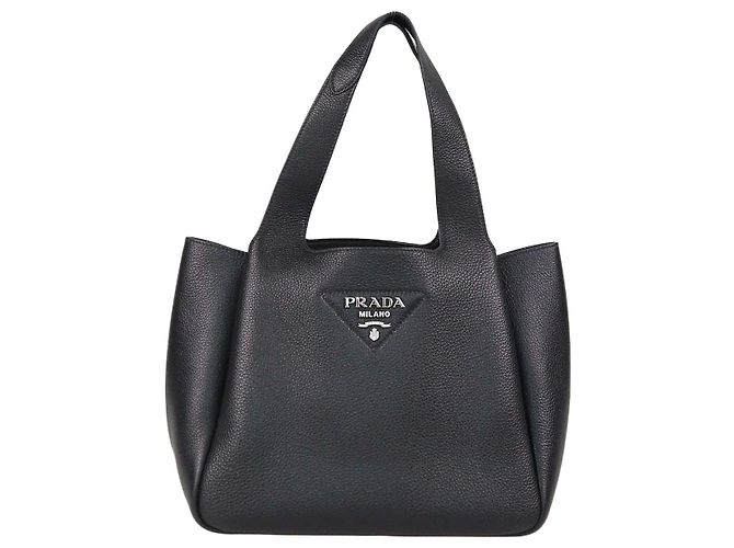 Petit sac cabas Dynamique Prada en cuir Vitello Daino noir