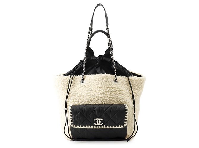 Sac cabas Chanel Matelassé Noir Écru