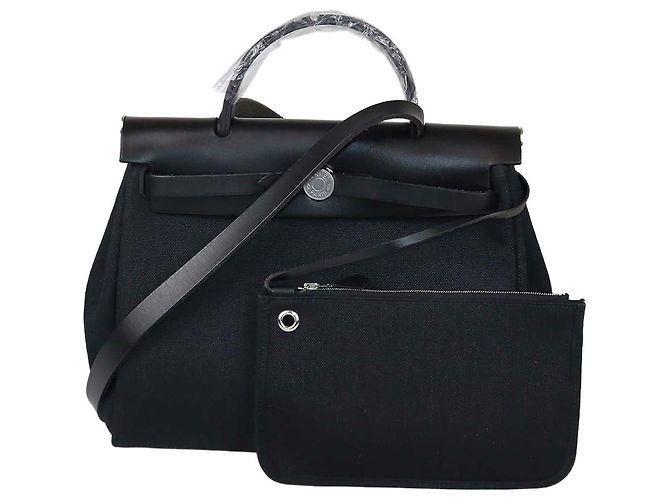 Hermès mala Herbag Zip 31 Hermes em lona preta e couro Vache Hunter Preto