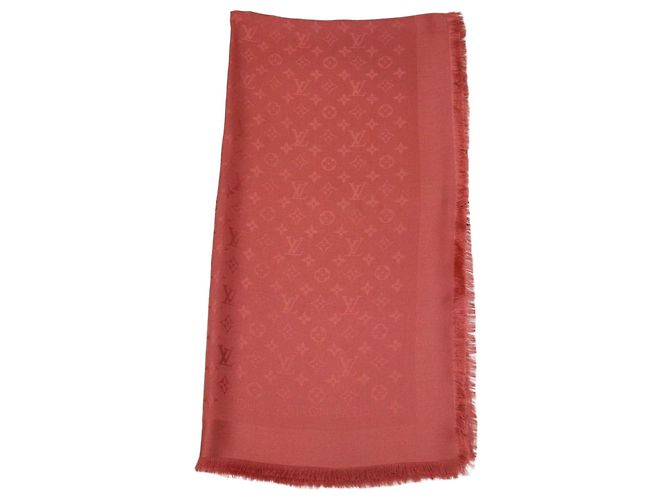 Chal Clássico Monogram Louis Vuitton em seda e lã Terracotta Rosa